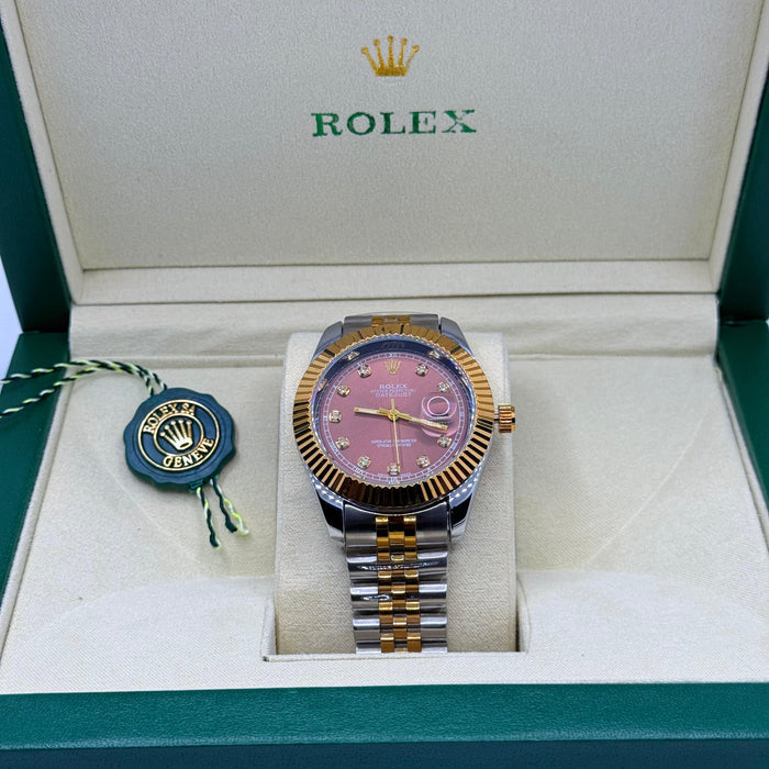 Two Tone Brown Dial Watch With Jubilee Chain & Crown Lock