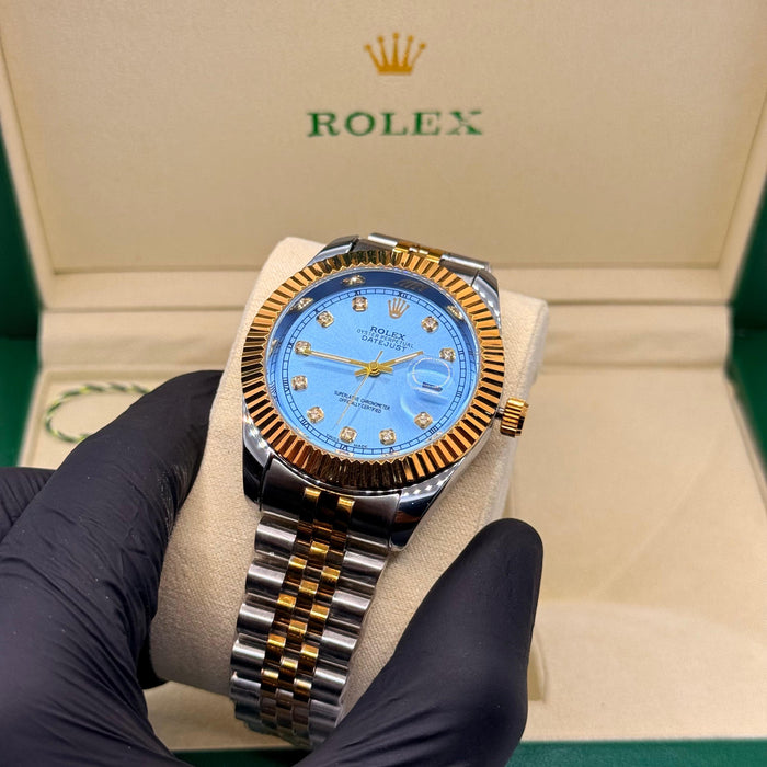 Two Tone Tiffany Dial Watch With Jubilee Chain & Crown Lock